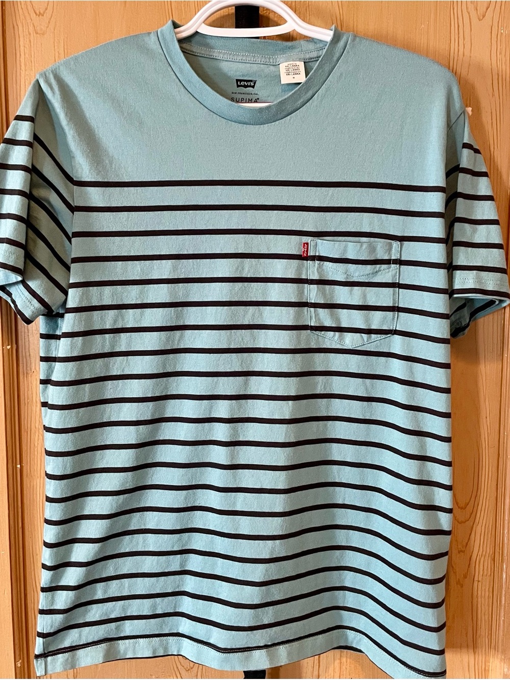 Levi's Supima Cotton Striped Pocket Tee - Medium Light Aqua Blue